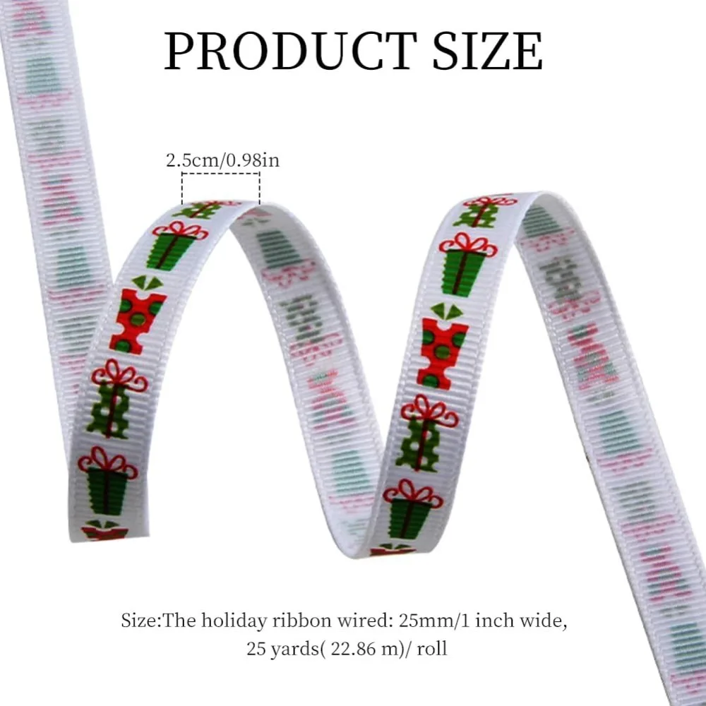 25 Yards Christmas Theme Printed Polyester Grosgrain Ribbon for DIY Jewelry Making Flat Colorful 1- inch(25.5mm)