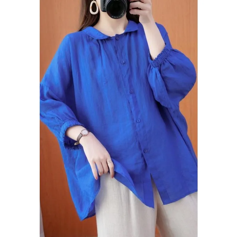 

Женская летняя рубашка в китайском стиле, женская новая рубашка в китайском стиле с рукавами «летучая мышь», солнцезащитная рубашка, хлопковый льняной топ