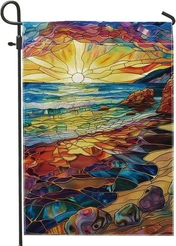 Spring Summer Autumn Sunset Beach Garden Flag, Colorful Landscape, 12x18 Inch XXQ