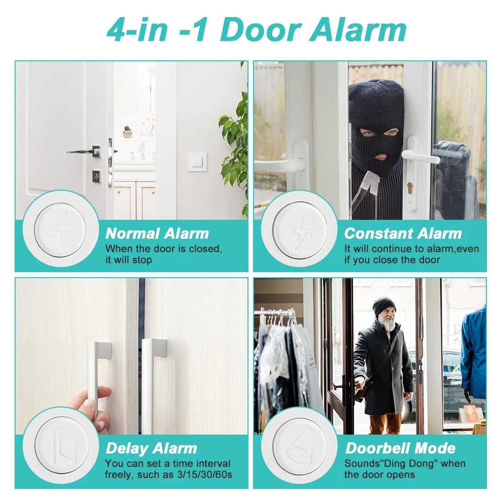 Camluxy Wireless Door Opening Sensor Time Delay Refrigerator Door Alarm Burglar Alarm  Anti-theft Window Open Closed Door Sensor