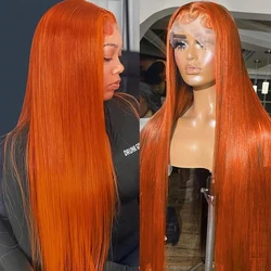 Straight 13x6 Lace Front Wigs Human Hair Ginger Orange Pre Plucked #350 13x4 Lace Front Wigs Human Hair with Baby Hair 200%