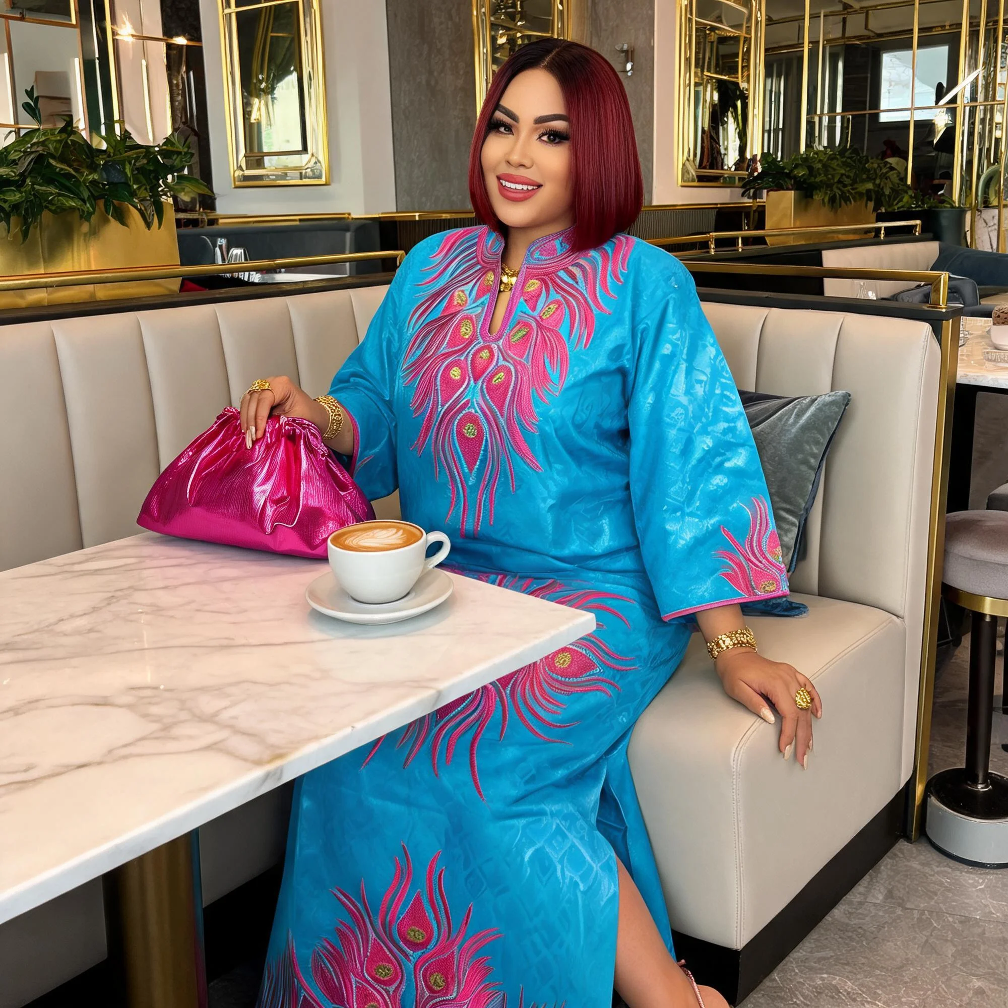 African Dresses For Women Plus Size Bazin Riche Embroidery Design Long Dress With Scarf