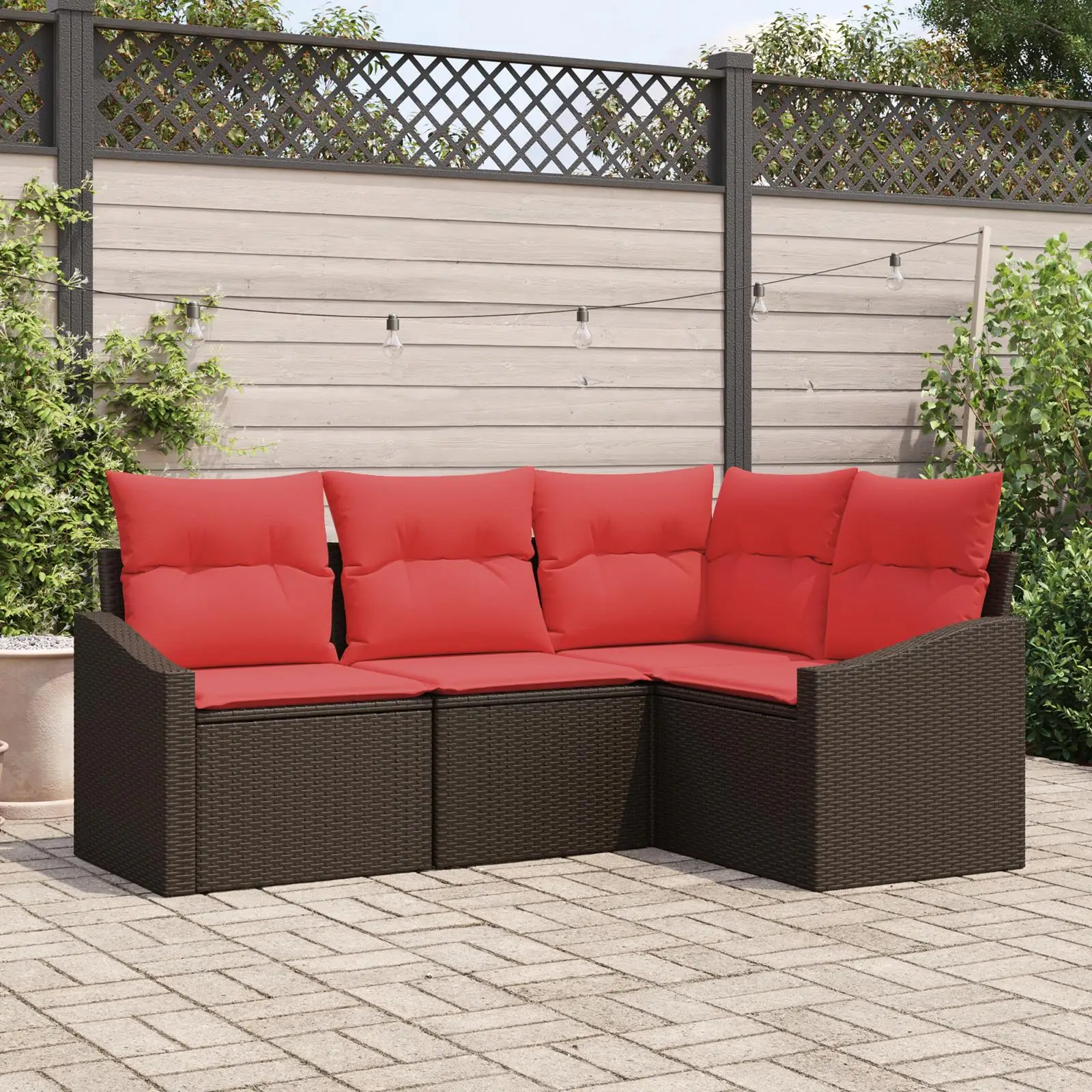 

5 Piece Beige Garden Sofa Set Poly Rattan Cushions Outdoor Lounge Furniture