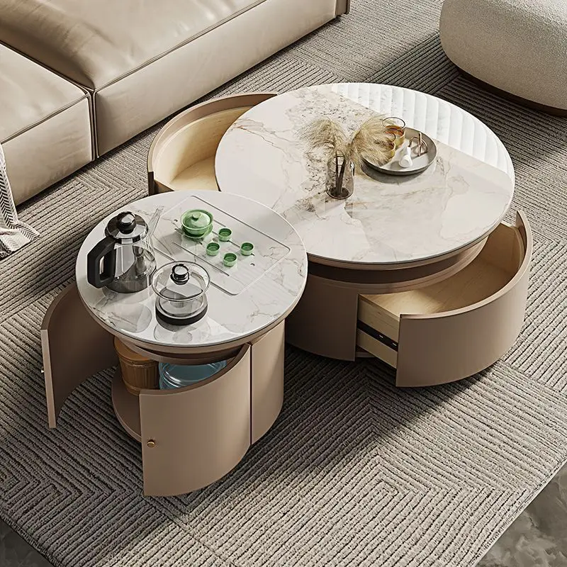 DSA rock slab small apartment household simple living room tea light luxury kung fu tea size round combination movable tea table
