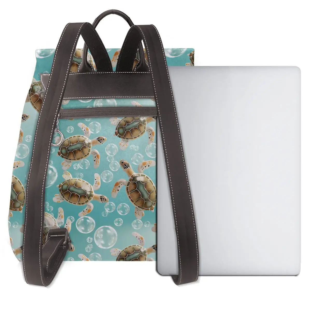 거북이 거품 수생 3D 패턴 새로운 핫 여성 배낭 디자이너 고품질 가죽 간단한 패션 대용량 배낭