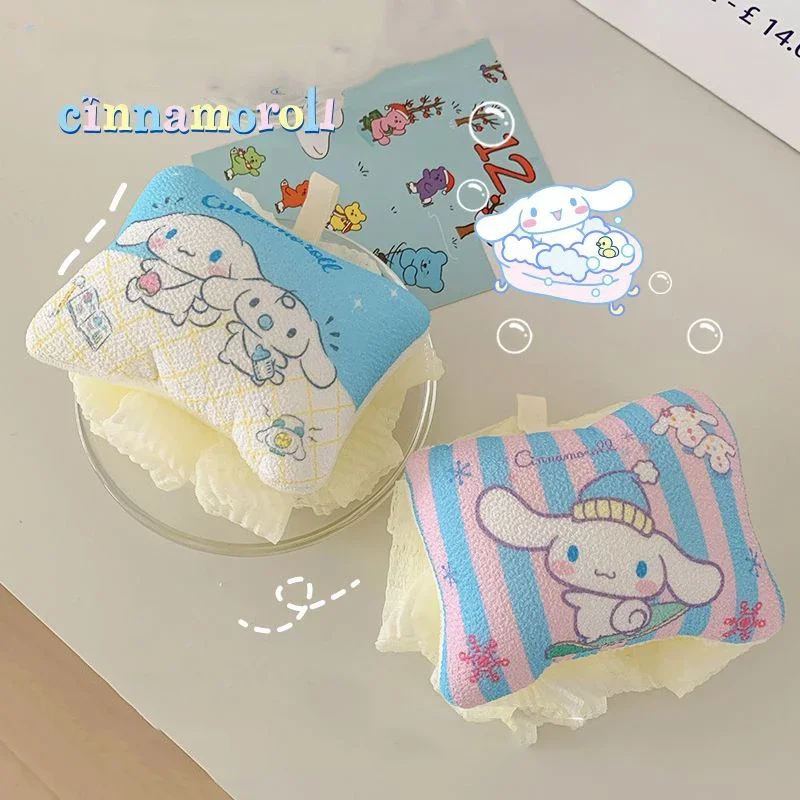 2024  Kuromi Bath Flowers Cinnamoroll Cartoon Anime Doll Bubble Net Soft Rubbing Towel Cute Square Rubbing Bubble Bath