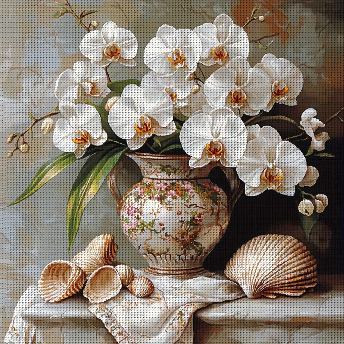 1PC 36X36cm/14.17X14.17inch, 11CT Print Cross Stitch DIY Kit, Orchid Still Life, Adult Beginner's Relaxed Cross Stitch