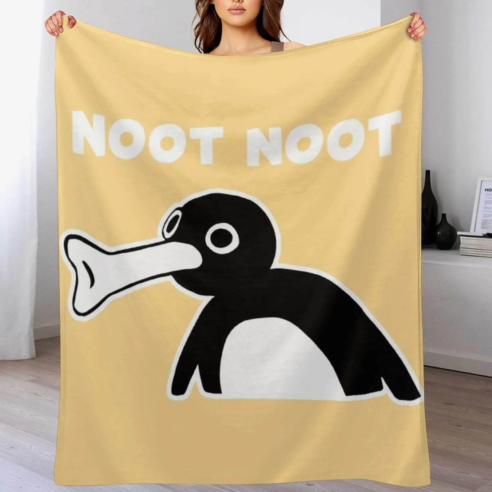 

Noot Noot Pingu Meme (Yellow BG) Throw Blanket Soft Plaid Cute Blankets