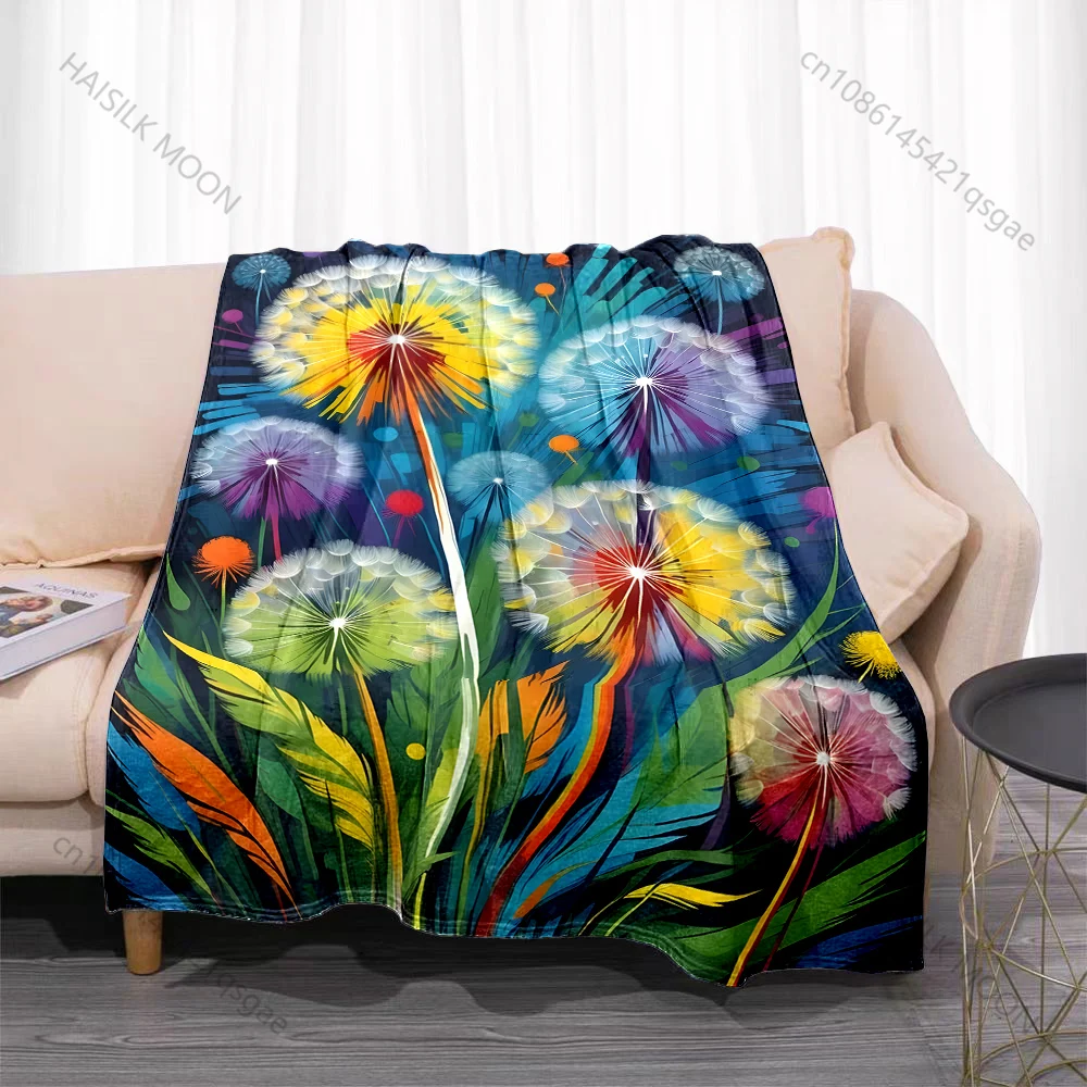 Multiple sizes Colorful dandelion art painting print blanket adult children warm for home travel soft and comfortable blanket