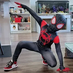 For Kids Hot Toys Anime Spiderman Costume Mask Cosplay Spider Man Miles Morales Jumpsuit Bodysuit Halloween Costumes