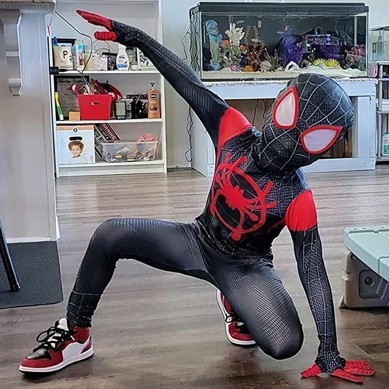 For Kids Hot Toys Anime Spiderman Costume Mask Cosplay Spider Man Miles Morales Jumpsuit Bodysuit Halloween Costumes