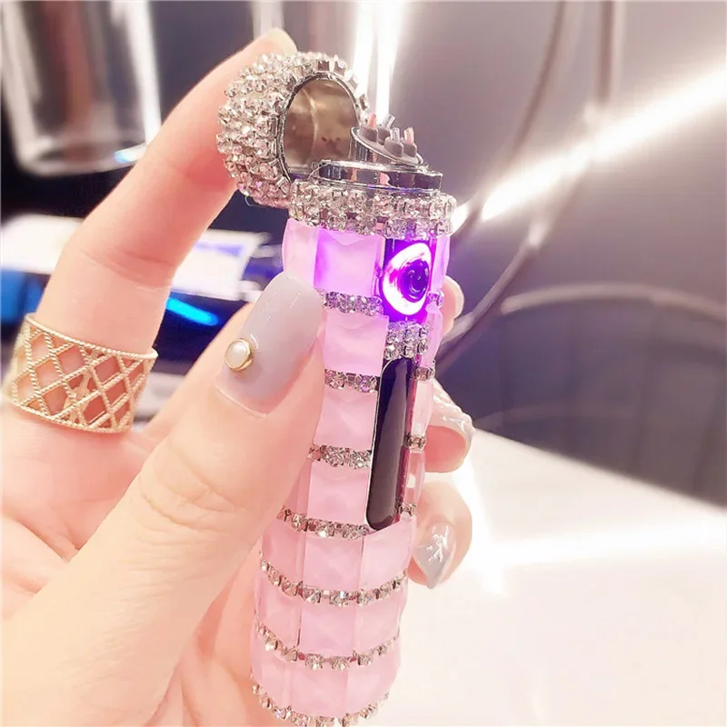 Diamond Double Arc Cute Lighter, Portable Cigarette, USB Charging, Windproof, Induction, Personalized, Cool Gift for Lady