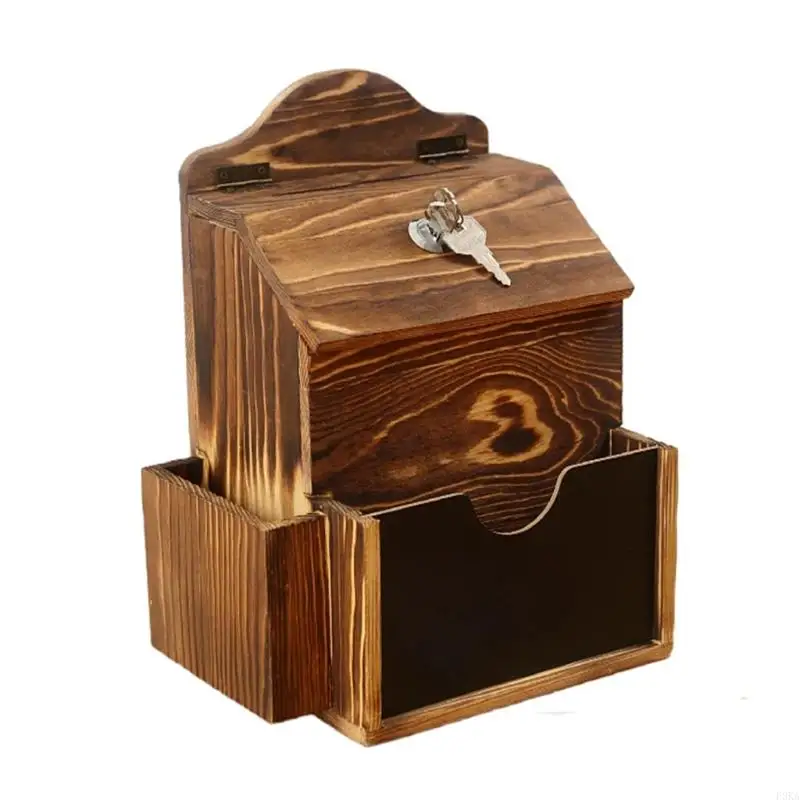 Wooden Suggestion Box Antique Look Featuring Lock And Side Pocket For Writing