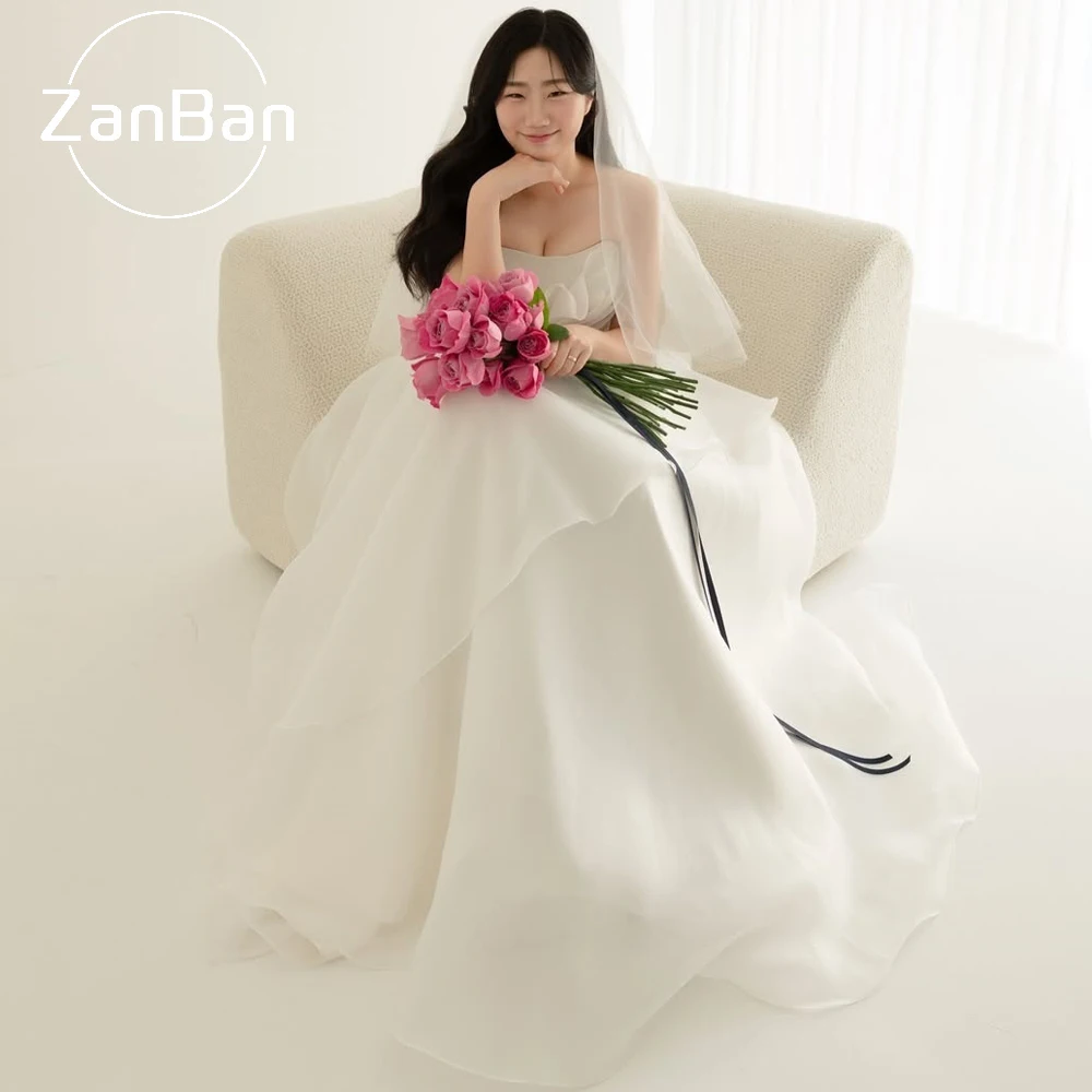 ZanBan New Model Strapless Ruffle Outdoor Wedding Dresses Korean Customized A Line Organza Fairy Wedding Snap Dresses Party Gown