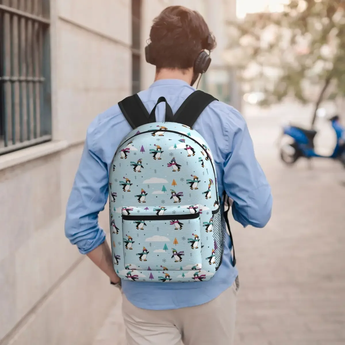 Playful Penguin Dance In Snow Student Backpack School Bag Hiking Travel Daypack for Men Women Bookbag Shoulder Bags