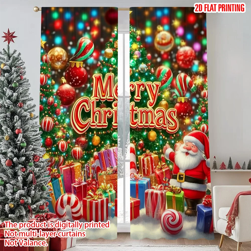 

2pcs 2D flat printing Christmas Party Curtain Merry Christmas4 Versatile Polyester Without Electricity Party Decorations for