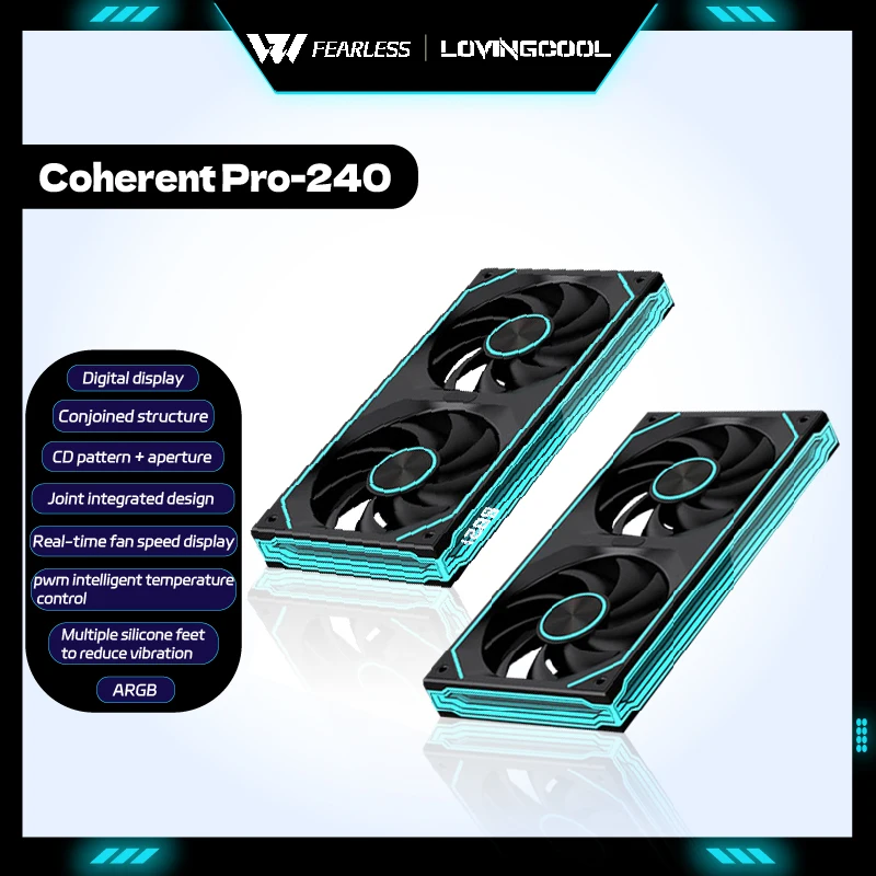LOVINGCOOL Coherent LG Pro-240 PC fan digital display Siamese Building block fan Integration water cooler 240mm ARGB Chassis fan