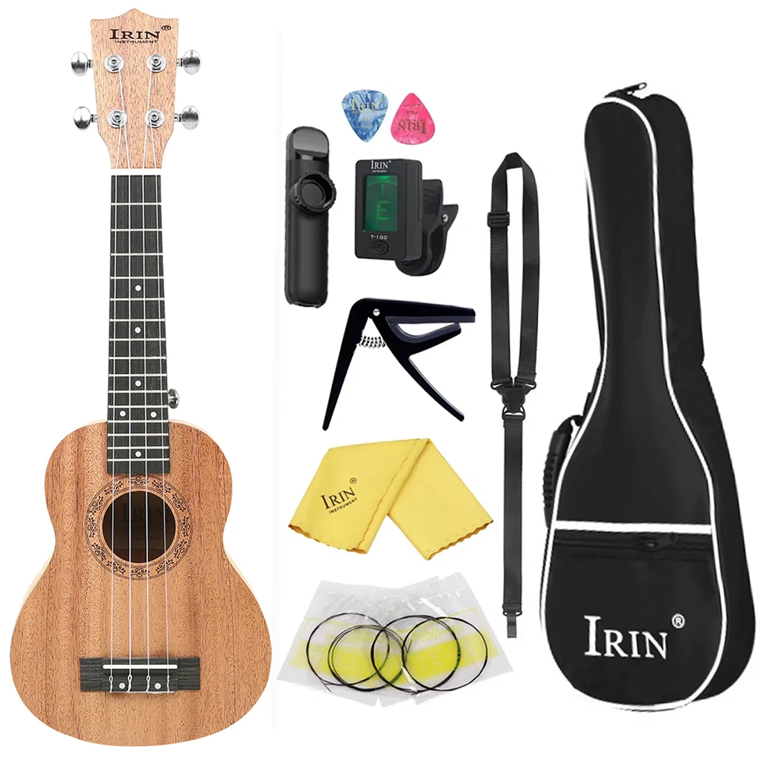 

IRIN 21-дюймовая гавайская гитара из цельного дерева персикового дерева, гавайская гитара для начинающих, 4-струнная гитара, музыкальный инструмент с аксессуарами