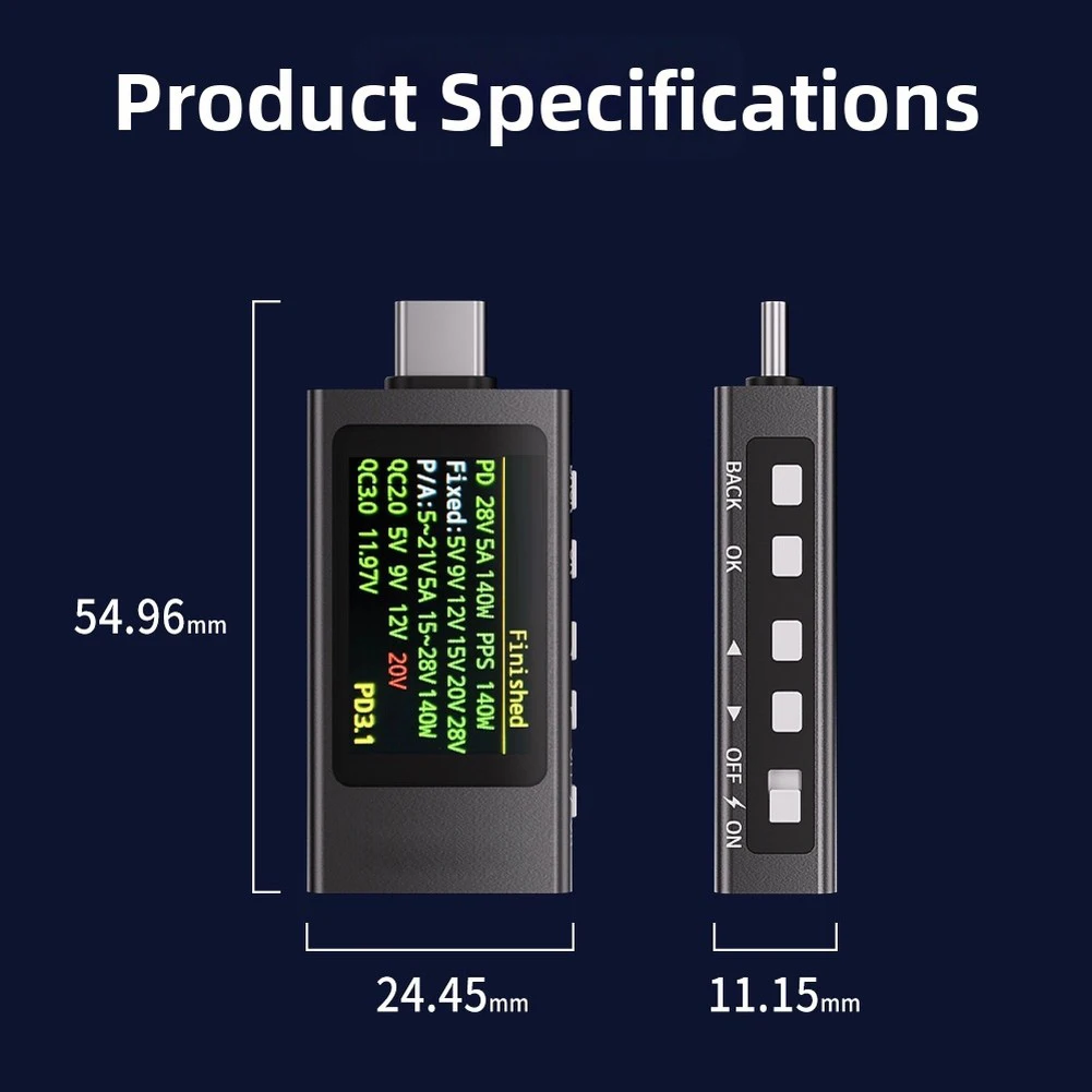 1Pcs USB C Power Delivery Tester 3.3V-40V 280W Fast Charge Detector Digital Voltmeter Ammeter For QC3.0 for pd3.0 Phone Laptop