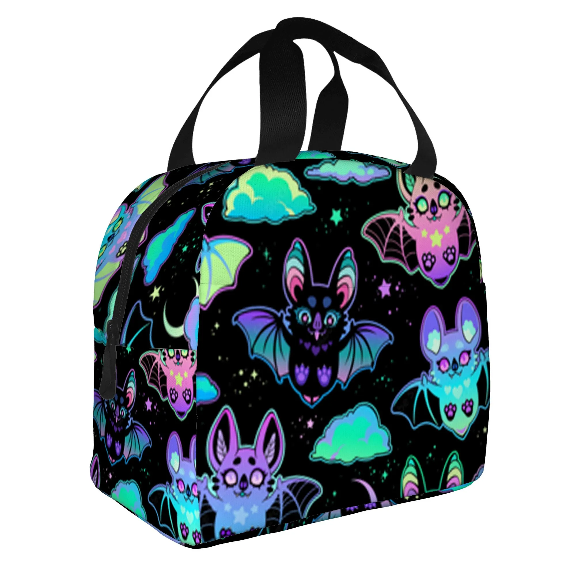 

Pastel Bat Thermal Lunch Bag Insulated Reusable Oxford Fabric Cooler Tote