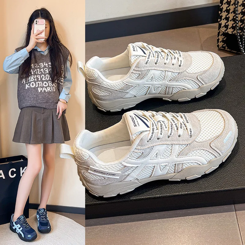 

Women's Thick-Soled Training Shoes 2025 Autumn Breathable Mesh Lightweight Forrest Gump White Sneakers Casual Sports Shoes
