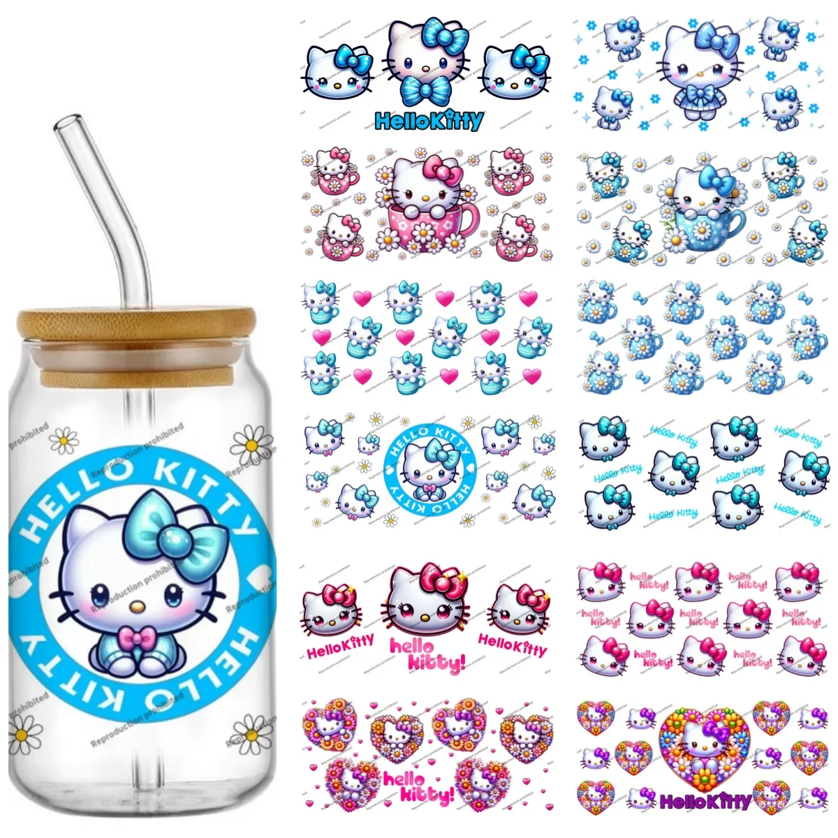 

Kawaii Cat Design UV DTF Sticker For 16oz Glass Cup Can Wrap Transfer Decal Sticker Custom Labels DIY Logo Party Gift
