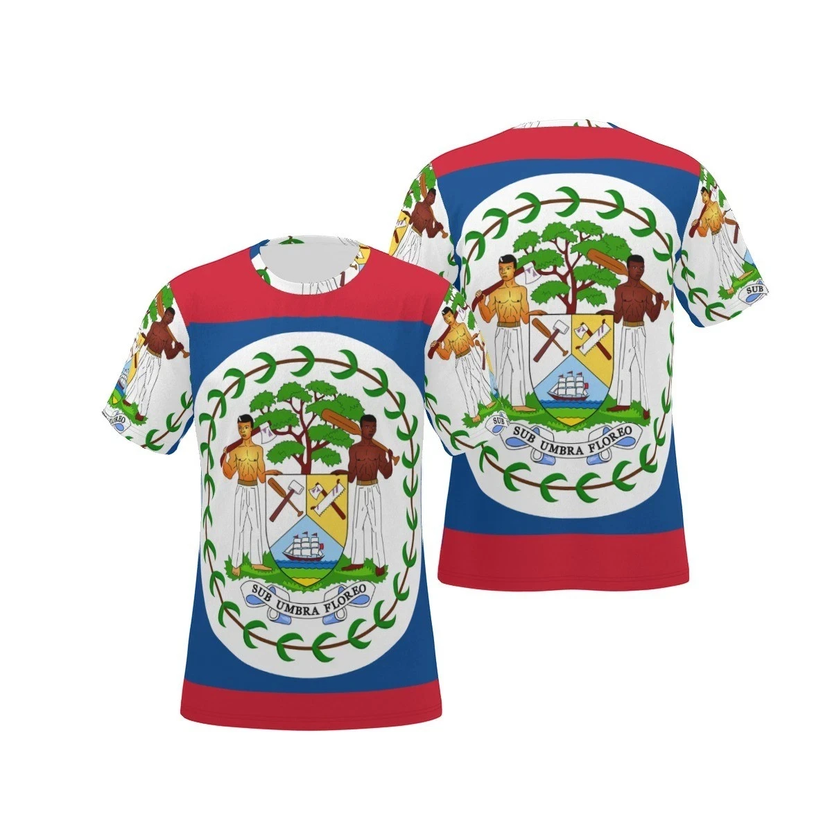 Nouveau T-shirt 2026 à manches courtes avec armoiries du Belize imprimées intégralement, rayures rouges et bleues, devant et dos, pour la famille, style décontracté et streetwear
