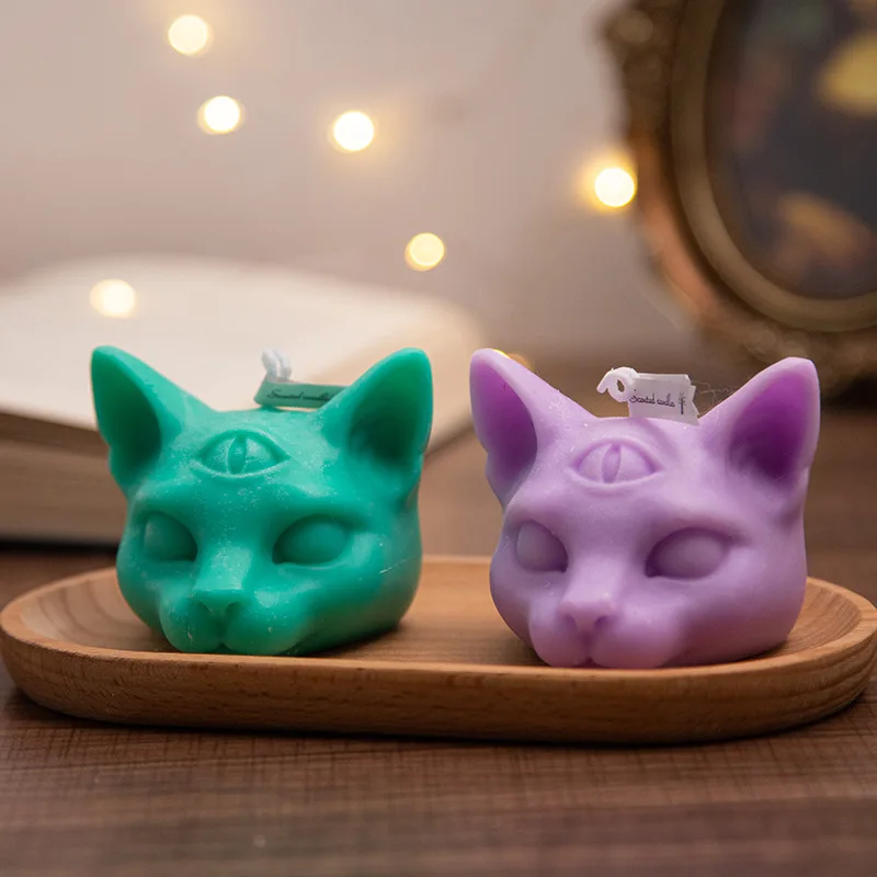 Eyes Cat Head Candle Silicone Mold 3D Cat Scented Candle Soap Gypsum Ornaments Making Mold Party Party Candle Gift Mold