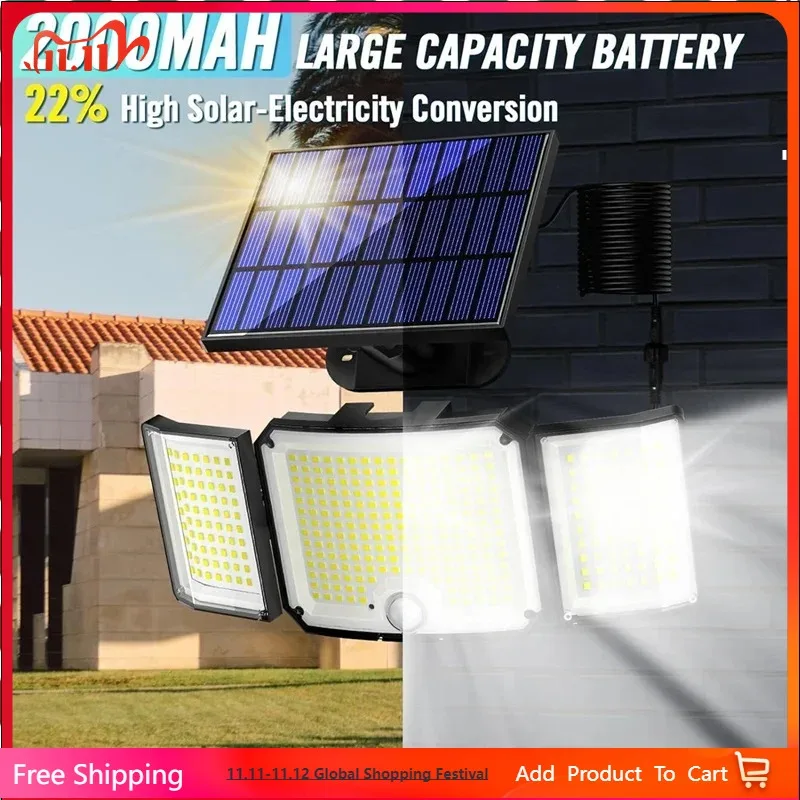 

Solar Outdoor Lights 346 LED Security Lights with Remote Control,3 Heads Motion Sensor Lights, IP65 Waterproof Flood Wall Lights