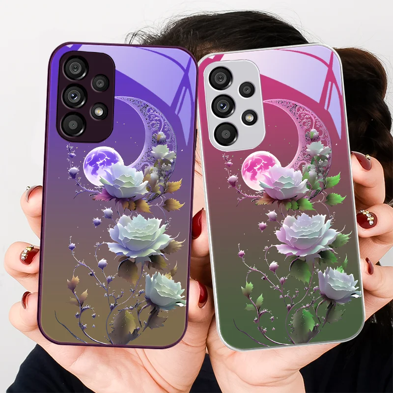 

Full Moon Rose Blue For Samsung Galaxy Note 8 9 S10 Plus S20 S21 FE S23 Ultra A70 72 73 50 51 52 53 Tempered Glass Phone Case
