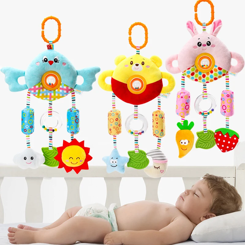 Nieuwe babyrammelaars speelgoed pluche cartoon dier kinderwagen hangend speelgoed kinderwagen bed hangende windbel zintuiglijke babyspeelgoed autostoel speelgoed