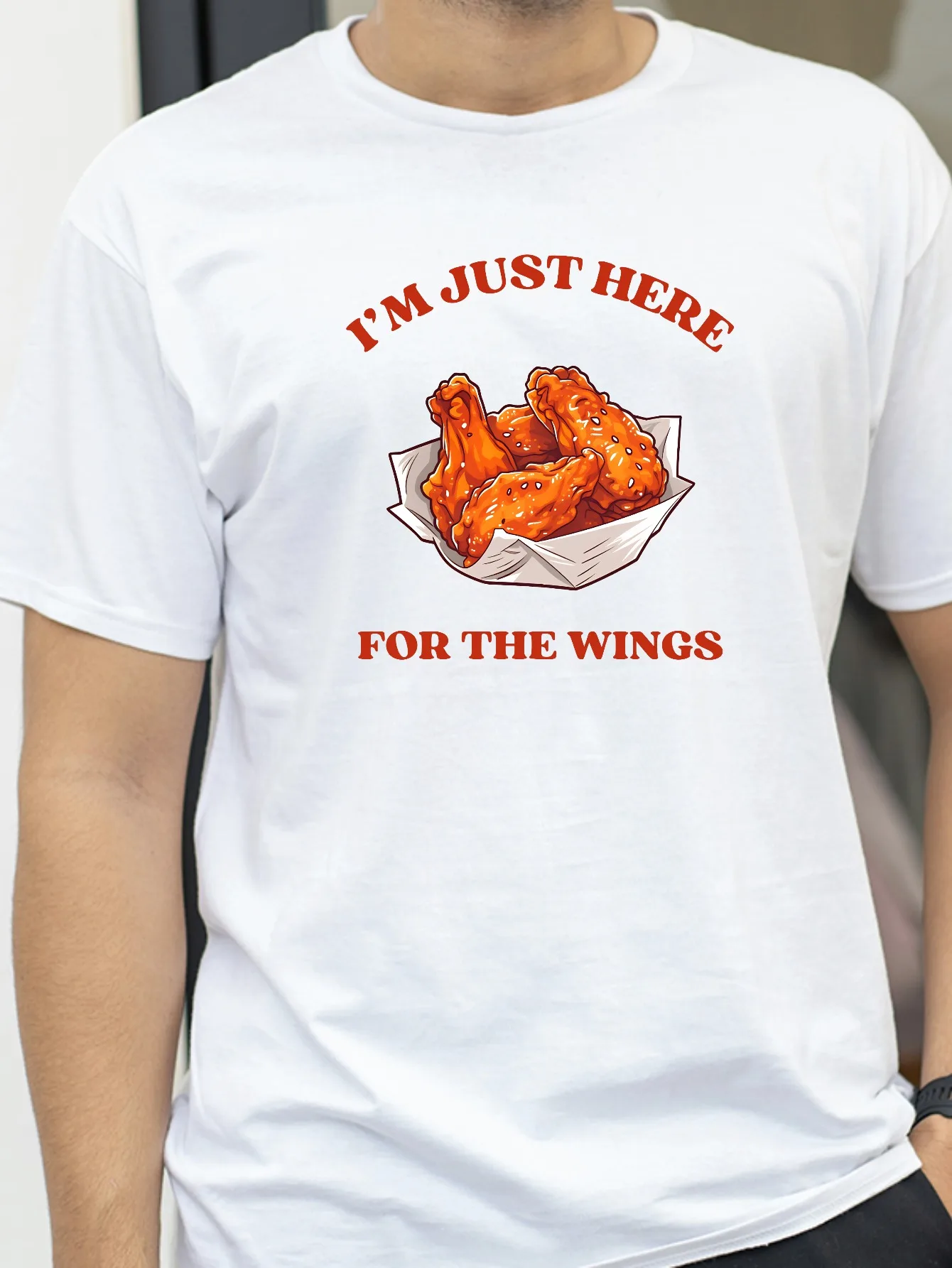 

I'm Just Here for The Wings Funny Chicken Meme T-Shirt Unisex Summer Short Sleeve Cotton Hip Hop Fashion Tee