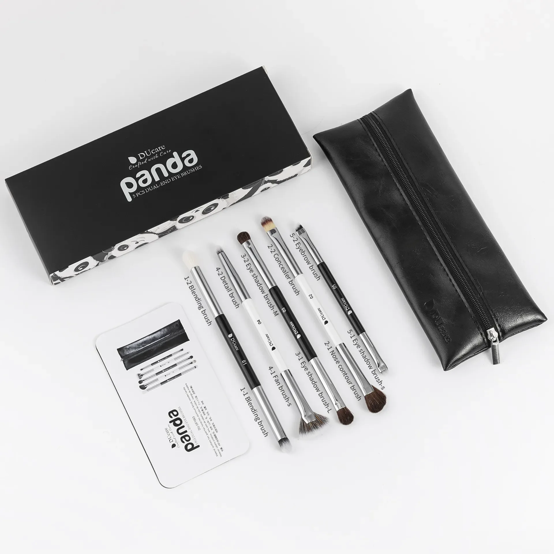 DUcare PANDA Eye Brush Set Eyeshadow Eyeliner Eyebrow Concealer Brushes Mini Travel Cosmetic Tool Ultra Soft Hourse Goat Hair