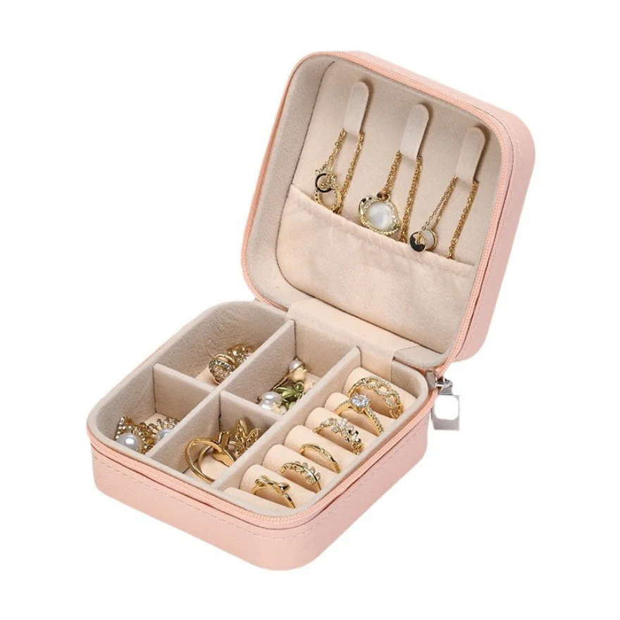 Portable Mini Jewelry Storage Box Travel Organizer Jewelry Case Leather Storage Earrings Necklace Ring Jewelry Organizer Display