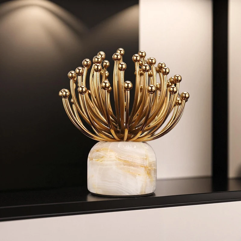 

Creative Golden Metal Stamen Abstract Ornaments Marble Stamen Art Ornaments Crafts Living Room Interior Countertop Decoration