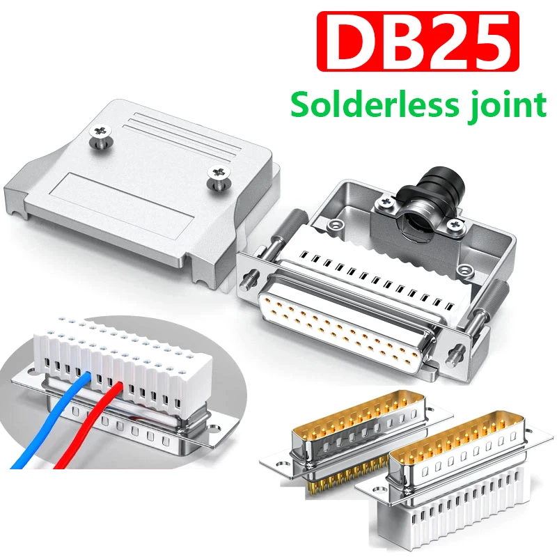25Pin RS232 Female Terminal Blocks DB25 Solderless  Thin Soldering-free Solid Serial Port Plug Metal Shell Male Connector with