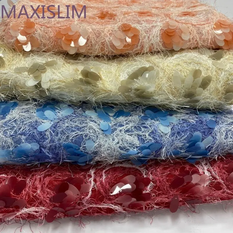 High Quality 18MM Mesh Lint Embroidery Sequin Fabrics For Suit Dress Bag Skirt DIY Stage Performance Costume Design Wide:125CM