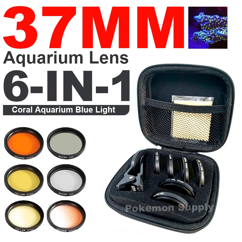 37mm 6 en 1 lente de acuario pecera teléfono filtro de lente de cámara lente Macro filtro de lente amarillo Coral Reef acuario Universal