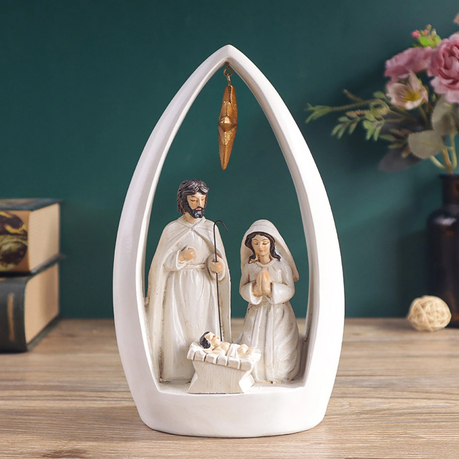 Nativity Scene, Nativity Sets & Figures Nativity Figurine, Holy Child Religious Resin Ornament for Christmas Decorations