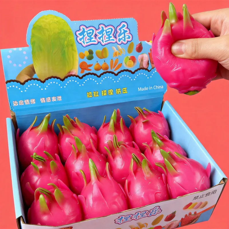 Funny Simulation Fruit Dragon Fruit Squish Stress Ball Gift Squishy Squeeze Stress Reliever Fidget Sensory Toy Squeeze Balls