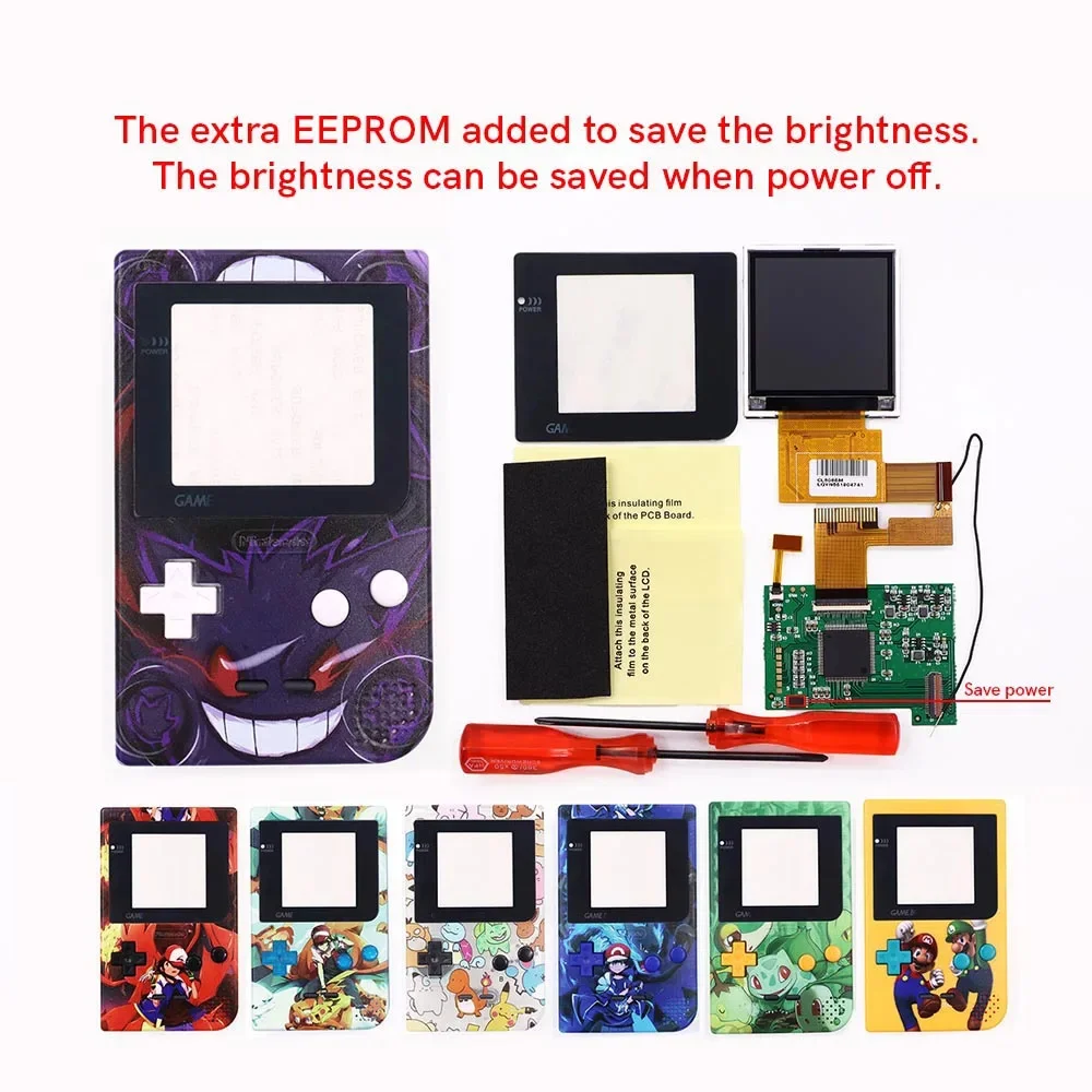 

HISPEEDIDO GBP 2.2 inch IPS LCD Screen for Gameboy Pocket 8 Color Retro Pixel Screen Mod Kits with New Shell