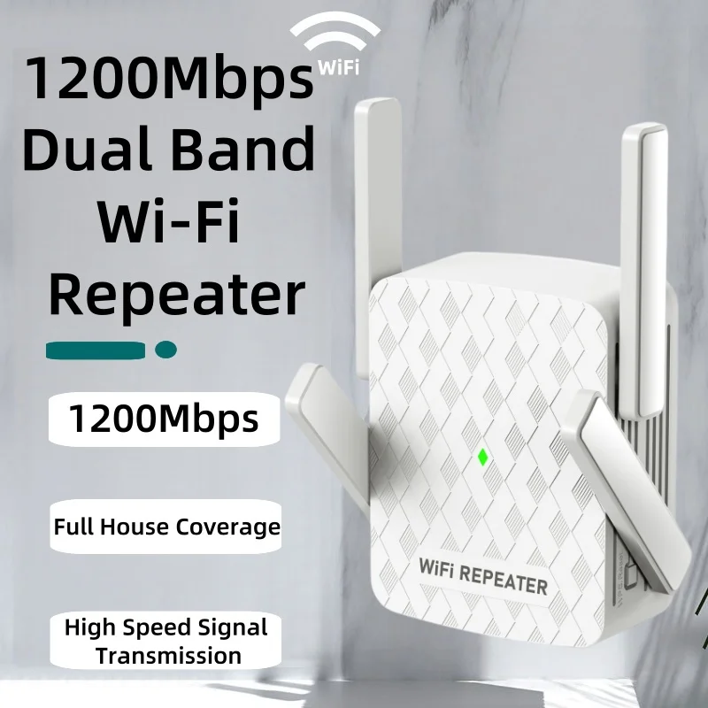 1200Mbps WiFi Repeater Dual Band 2.4GHz/5GHz Wireless Long  Range Extender Signal Booster EU/US Plug Home Office Amplifier