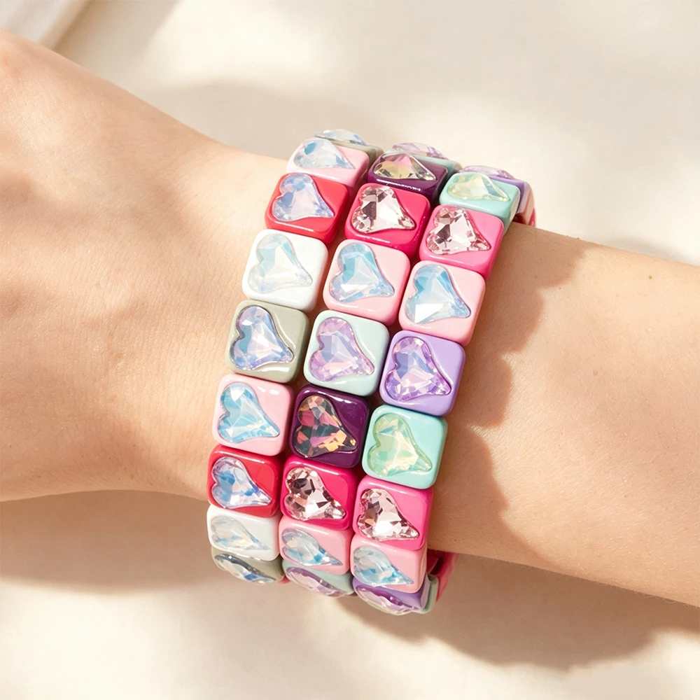 2026 10mm Liebes-Charm Zirkonia-Perlen Armbänder für Frauen Handgefertigtes Buntes Kristall-Perlen Chunky Liebes-Armreif – Detail 3
