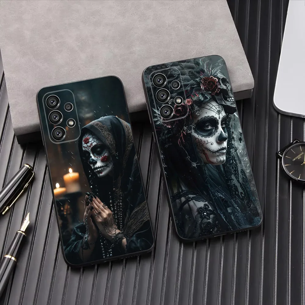 

Mexican Catrina Skull Girl Phone Case For Samsung Galaxy A13,A21s,A22,A31,A32,A52,A53,A71,A80,A91 Soft Black Shell