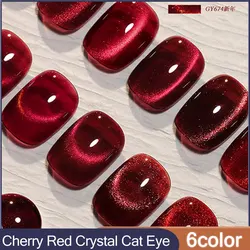 GAOY 10ml Cherry Red Crystal Cat Eye Gel Nails Polish Chameleon Magnetic Gel Soak Off UV Nail Gel Polish For Nail Salon Manicure