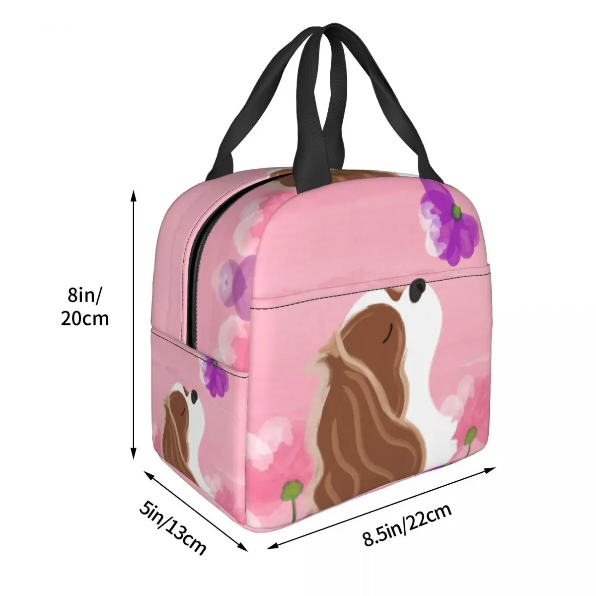 Aangepaste romantische Cavalier King Charles Spaniel lunchtas dames koeler thermisch geïsoleerde lunchbox voor studentenschool