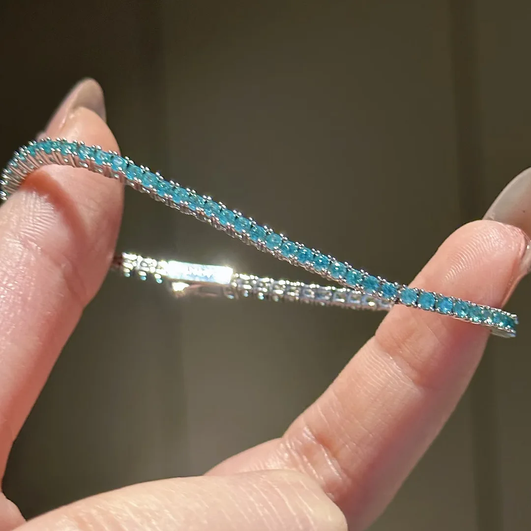 Fresh boho Style Four Claw Diamonds Paraiba bracelets femme inlay 3mm Light Luxury Charms Bracelets for women Party Jewelry 5
