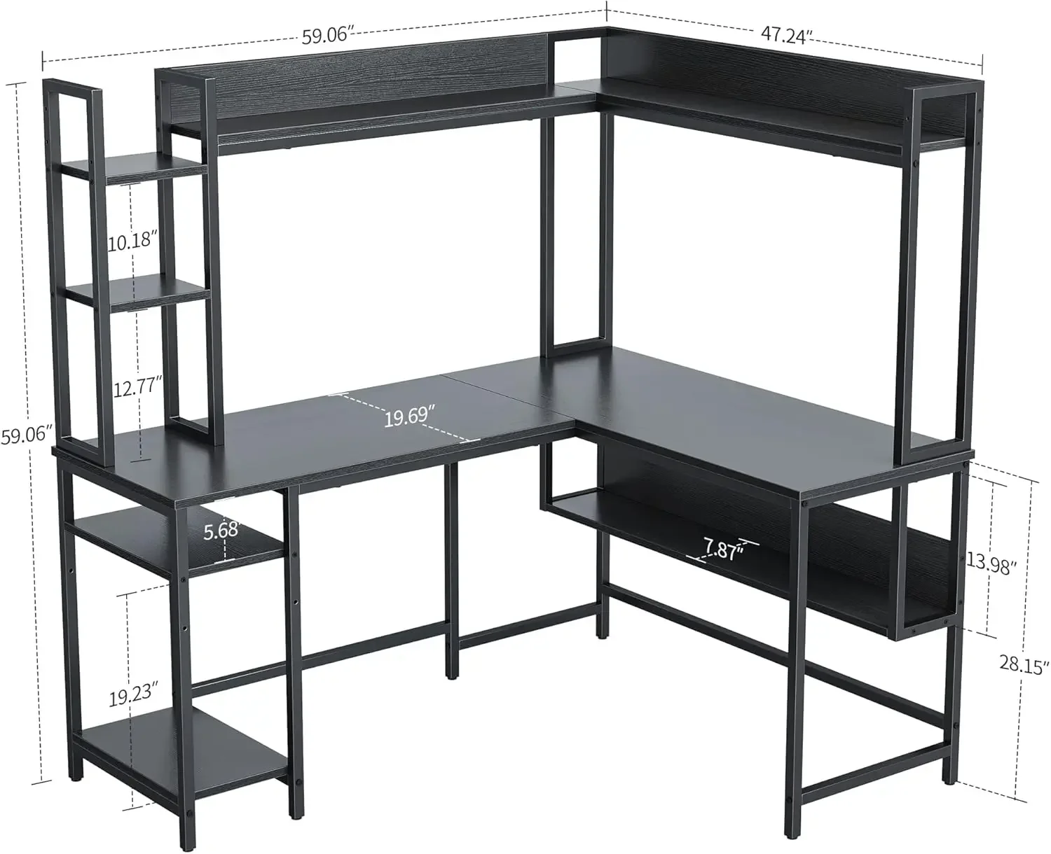 L geformter Spieltisch mit Stall, 60 "Eck computer tisch mit Ablage fächern, platzsparend, schwarz