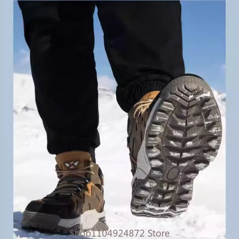 Winter Warm Wool Cotton Shoes Men's Snow Boots Fur Thick Plush Casual Thick Sole Sport High Top Boots Male Outdoor Sneakers view 6