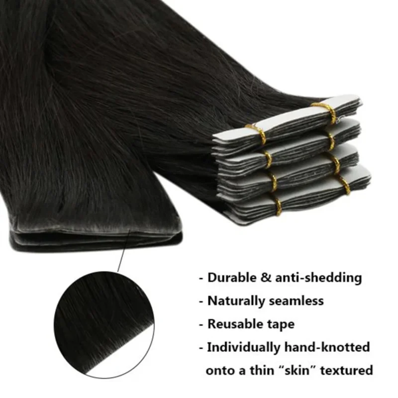 Tape in Hair Extensions Human Hair Straight Natural Adhesive Hair Extensions Brazilian Remy Hair Natural Black Color For Women